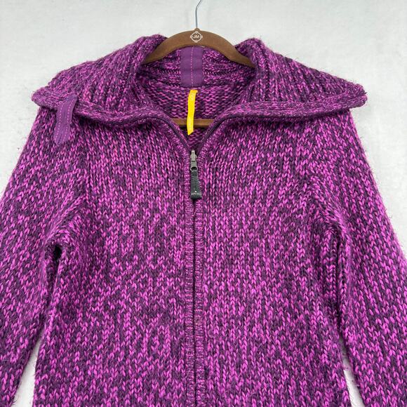 Lole Cardigan Sweater Womens Size M Purple Wool Blend Full Zip Fuzzy Knit - Picture 2 of 14